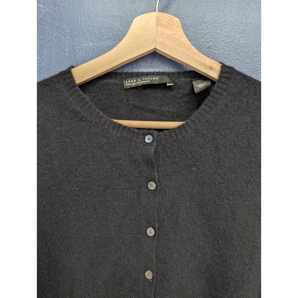 EUC Lord & Taylor 100% Two Ply Cashmere Button Up Cardigan Sweater M Black - Picture 3 of 10